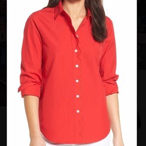 Draper James Solid Scallop Elliot Shirt Royal Red